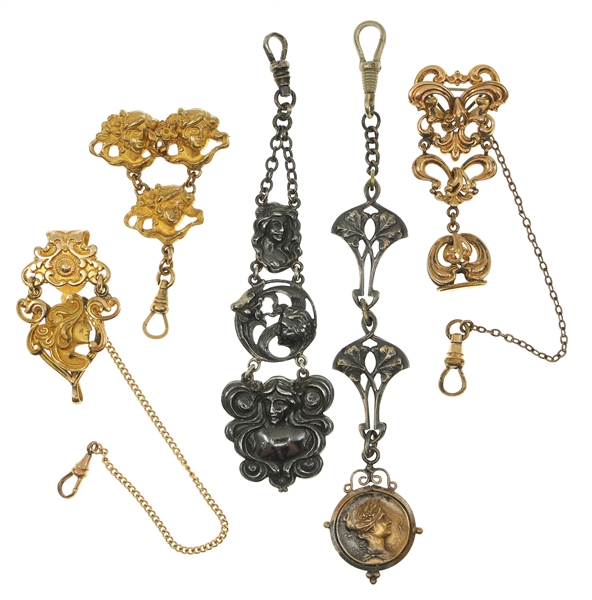 VICTORIAN GOLD-FILLED POCKET WATCH FOBS - LOT OF 5