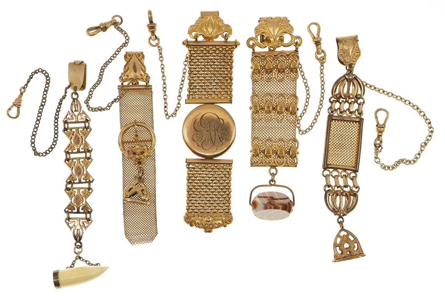 VICTORIAN GOLD-FILLED POCKET WATCH FOBS - LOT OF 5