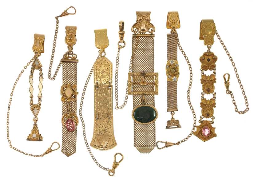 VICTORIAN GOLD-FILLED POCKET WATCH FOBS - LOT OF 6