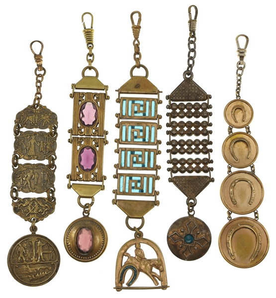 VICTORIAN GOLD-FILLED POCKET WATCH FOBS - LOT OF 5