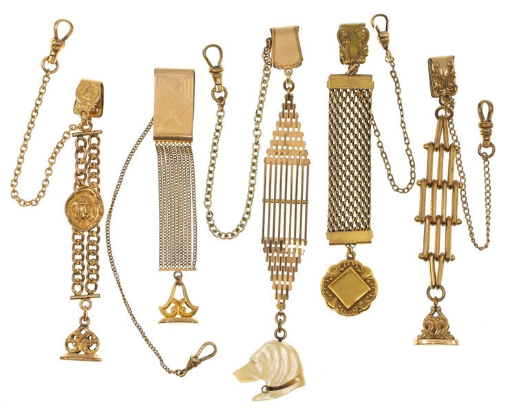 VICTORIAN GOLD-FILLED POCKET WATCH FOBS - LOT OF 5