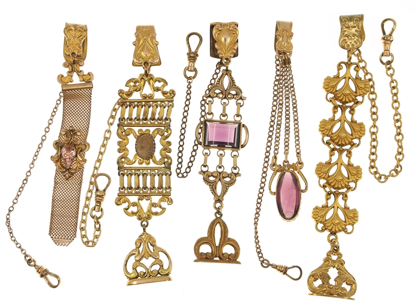 VICTORIAN GOLD-FILLED POCKET WATCH FOBS - LOT OF 5