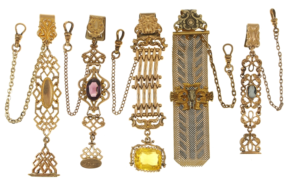 VICTORIAN GOLD-FILLED POCKET WATCH FOBS - LOT OF 5