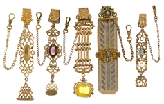 VICTORIAN GOLD-FILLED POCKET WATCH FOBS - LOT OF 5
