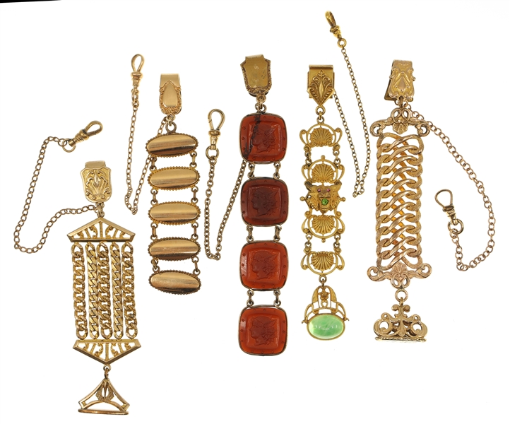 VICTORIAN GOLD-FILLED POCKET WATCH FOBS - LOT OF 5