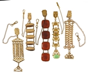 VICTORIAN GOLD-FILLED POCKET WATCH FOBS - LOT OF 5