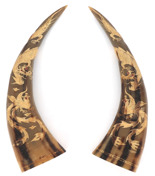 DRAGON & PHOENIX CARVED HORNS