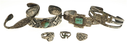 STERLING SILVER NATIVE AMERICAN CUFF BRACELETS & RINGS