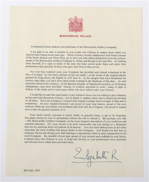 HRH QUEEN ELIZABETH II AUTOPEN SIGNED TYPED LETTER