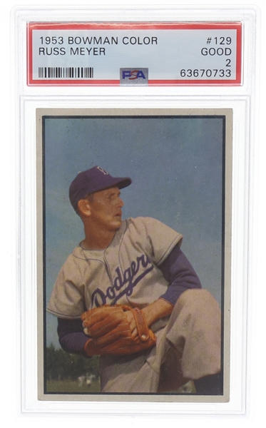 1953 BOWMAN COLOR RUSS MEYER #129 BASEBALL CARD 