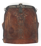 EARLY 20TH C. ART & CRAFTS ERA TOOLED LEATHER HANDBAGS 