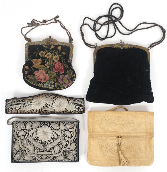 20TH C. LEATHER, VELVET, & EMBROIDERED HANDBAGS