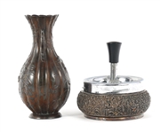 SILVERPLATE & BRONZE ASHTRAY, LIGHTER, STRIKER, & MORE