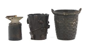 SILVERPLATE & BRONZE ASHTRAY, LIGHTER, STRIKER, & MORE