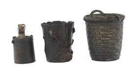 SILVERPLATE & BRONZE ASHTRAY, LIGHTER, STRIKER, & MORE