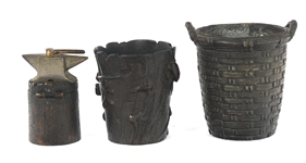 SILVERPLATE & BRONZE ASHTRAY, LIGHTER, STRIKER, & MORE