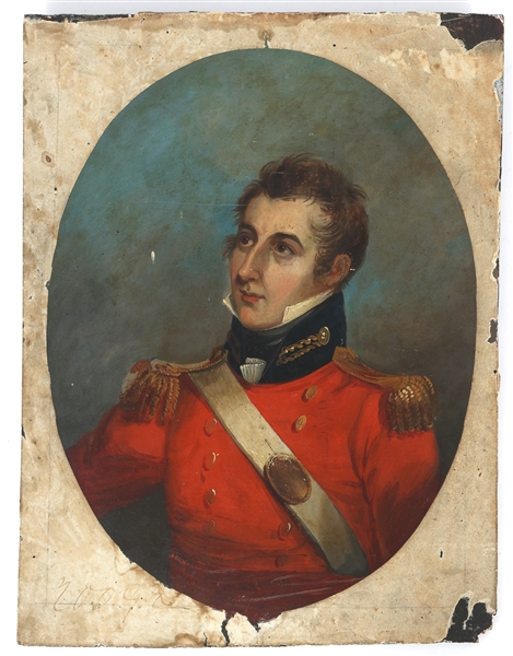19TH C. OIL ON WOOD PANEL BRITISH OFFICER PORTRAIT 