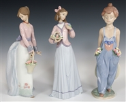 LLADRO PORCELAIN FIGURINES W/ FLOWERS 7622, 7644 & 7650