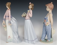 LLADRO PORCELAIN FIGURINES W/ FLOWERS 7622, 7644 & 7650