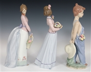LLADRO PORCELAIN FIGURINES W/ FLOWERS 7622, 7644 & 7650
