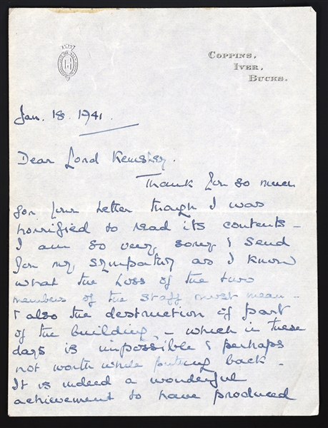 PRINCE GEORGE DUKE OF KENT ALS AUTOGRAPH LETTER 1941