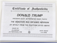 2016 US PRESIDENT DONALD TRUMP AUTOGRAPHED PHOTO