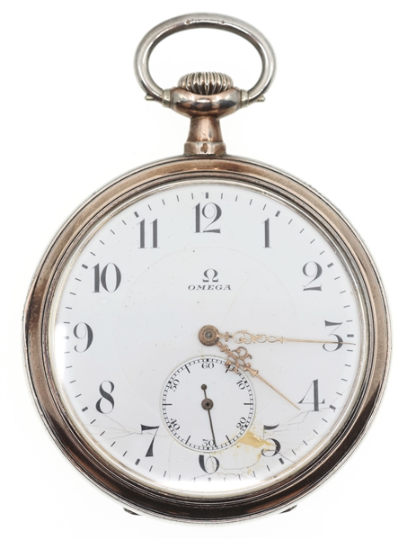 MENS OMEGA .900 SILVER CASE MECHANICAL POCKET WATCH