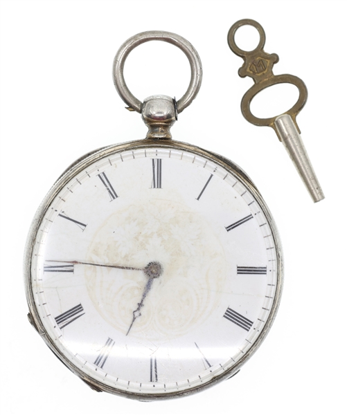 SWISS SILVERTONE CASE KEY-WIND POCKET WATCH