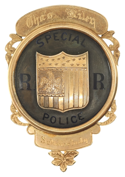 19th C. SCHENECTADY NY SPECIAL POLICE BADGE IN 14K GOLD