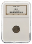 1838 US SEATED 5 CENT SILVER HALF DIME COIN NGC MS61