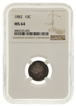 1882 US SEATED LIBERTY 10C SILVER COIN NGC MS64