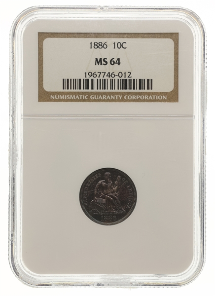 1886 US SEATED LIBERTY 10C SILVER COIN NGC MS64