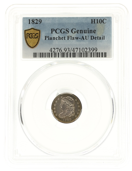 1829 US CAPPED BUST 5C SILVER COIN PCGS FLAW-AU DETAIL