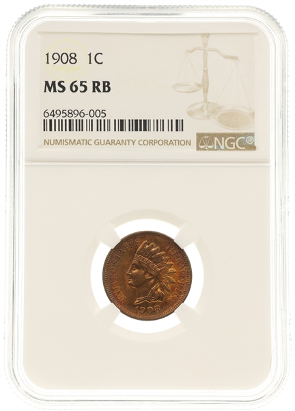 1908 US INDIAN 1C COIN NGC MS65 RB