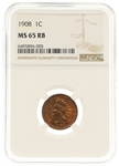1908 US INDIAN 1C COIN NGC MS65 RB