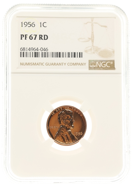 1956 US LINCOLN WHEAT 1C COIN NGC PF67 RD