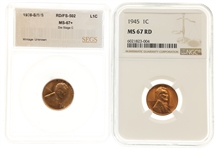 1938-S & 1945 US LINCOLN WHEAT 1C COINS NGC & SEGS