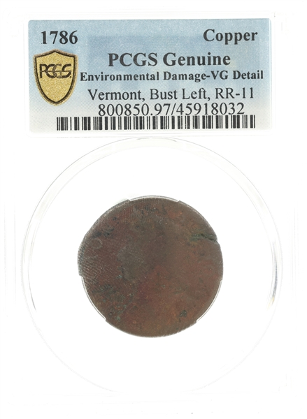 1786 US BUST LEFT VERMONT RR-11 COIN PCGS VG DETAIL 