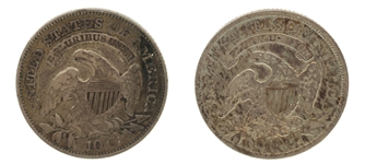 1834 & 1837 US CAPPED BUST 10C SILVER COINS VF