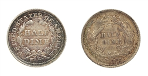 1853 & 1861 US SEATED LIBERTY 5C HALF DIME SILVER COINS