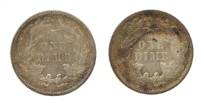 1882 & 1890 US SEATED LIBERTY 10C SILVER COINS