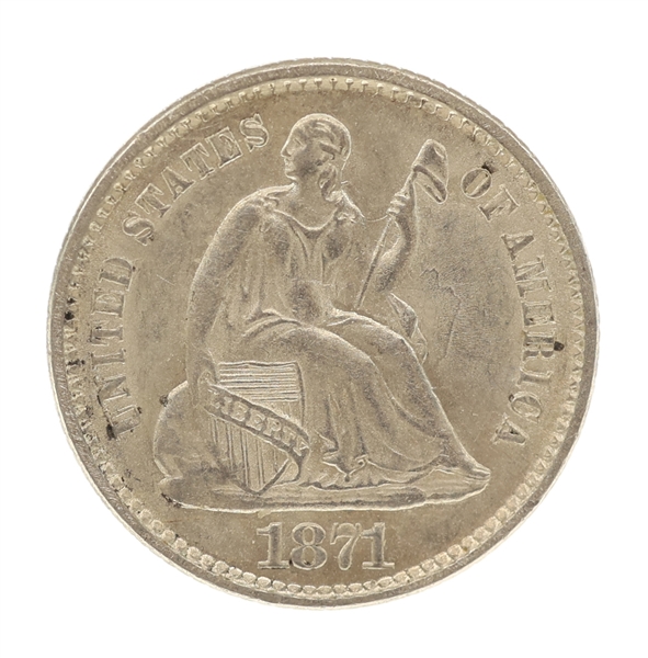 1871 US SEATED LIBERTY 5C HALF DIME SILVER COIN UNC