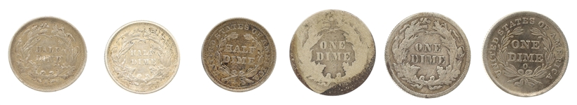 US SEATED LIBERTY 5C HALF DIME & 10C SILVER COINS