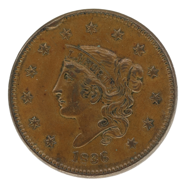 1836 US CORONET HEAD 1C COIN XF/AU