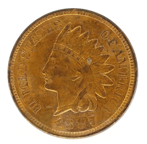 1887 US INDIAN HEAD 1C COIN UNC - CLEANED