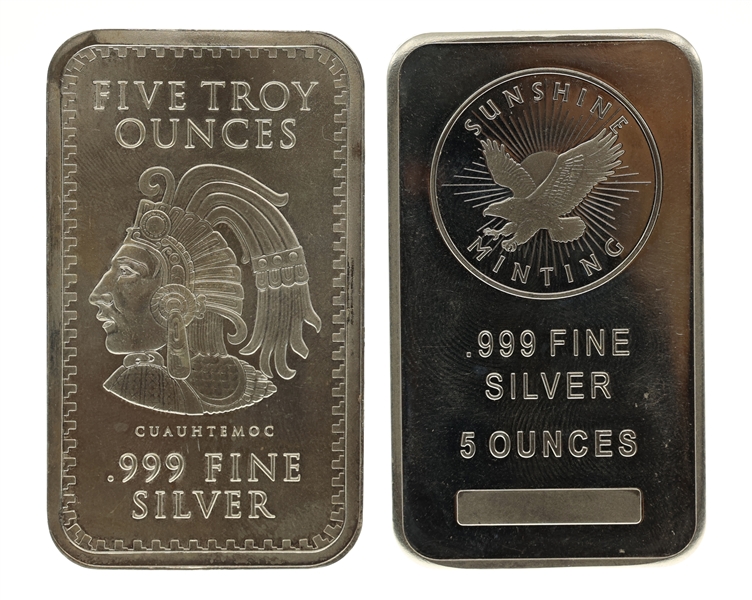 .999 FINE SILVER BULLION 5 OZT BARS 