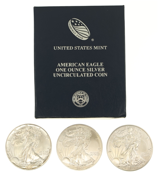 US .999 FINE SILVER EAGLE 1 OZT COINS UNC