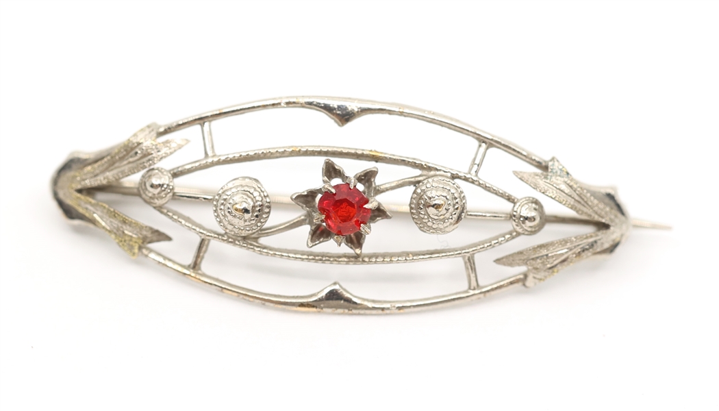 10K WHITE GOLD BROOCH WITH RED SPINEL