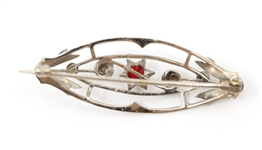 10K WHITE GOLD BROOCH WITH RED SPINEL