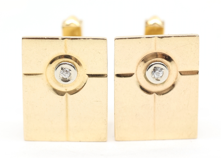 14K YELLOW GOLD & DIAMOND CUFF LINKS